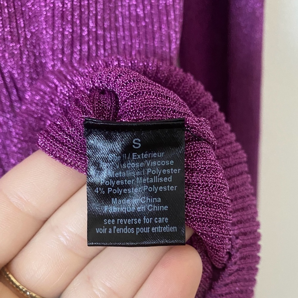 Caroline Constas Purple Long Sleeve Cardigan Glitter Sparkly Puff Sleeve - Picture 12 of 13